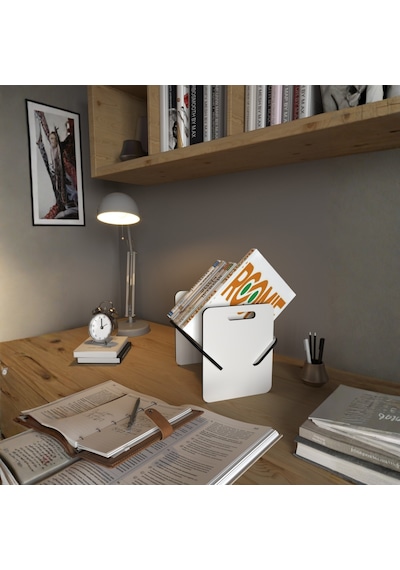 Kitap Standı, Çalışma Masası Organizer, Dekoratif Dergi Standı, Minimalist Kitaplık. Beyaz