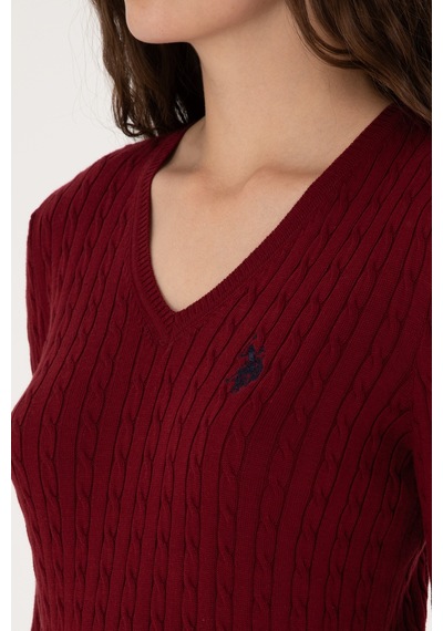 U.S. Polo Assn. Kadın Bordo V Yaka Basic Kazak 50313625-VR014