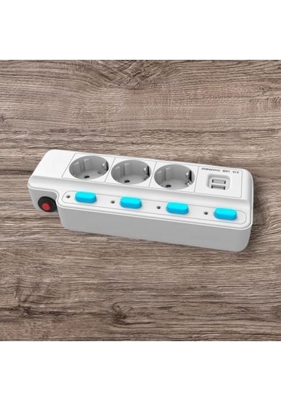 Termal Akım Korumalı 2500w 10 Amper 3 Lü Priz 1.5 Metre Uzatma Kablosu Çoklu Priz 2 Usb Çocuk Korumalı