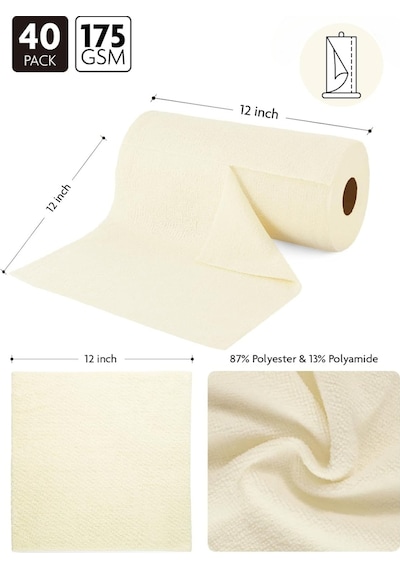 Çok Amaçlı Rulo Mikrofiber Temizlik Bezi 30x30 40 Yapraklı Bej Bej