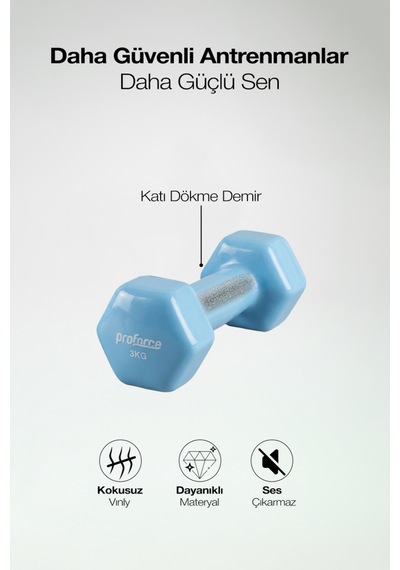 Proforce Vdb Dışı Vinil Kaplı Içi Çelik Döküm Ağırlık Dambıl 3 Kg