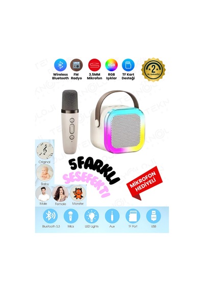 K12 Kablosuz Bluetooth Hoparlör Karaoke Mikrofon 5 Ses Efektli Rgb Hd Stereo Ses Usb/sd/fm