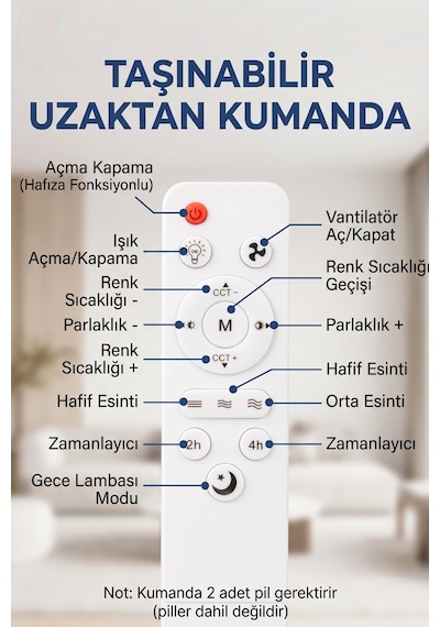 Tavan Vantilatörü Led Işıklı 3 Kademeli Uzaktan Kumandalı Avize Tipi Vantilatör - Uzatma Aparatı li