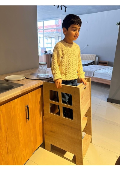 Montessori Çocuk Aktivite Kulesi & Korumalı Çocuk Merdiveni Kahverengi