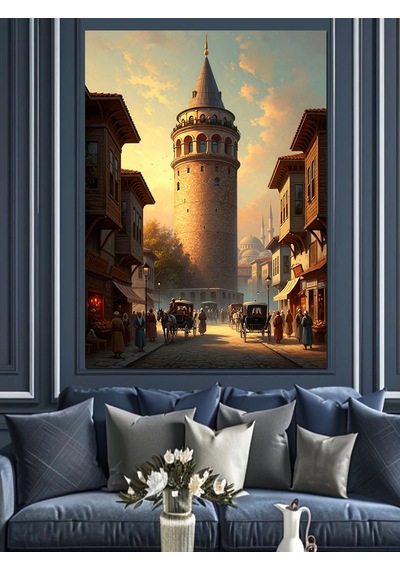 Galata Kulesi Ve Eski İstanbul Dekoratif Kanvas - Mdf Ahşap Tablo