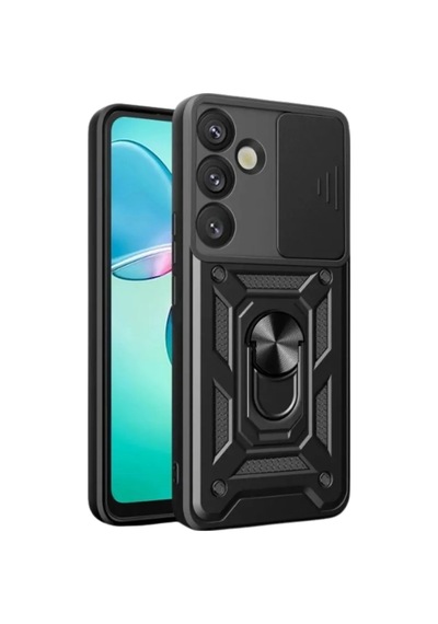 Jenerik Samsung Galaxy Uyumlu S25 Kılıf Pars Lens Yüzüklü Silikon - Siyah