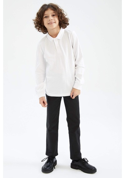 Defacto L0288a6-fw Erkek Çocuk Uzun Kollu Polo Yaka T-shirt L0288A6-R1098 Beyaz