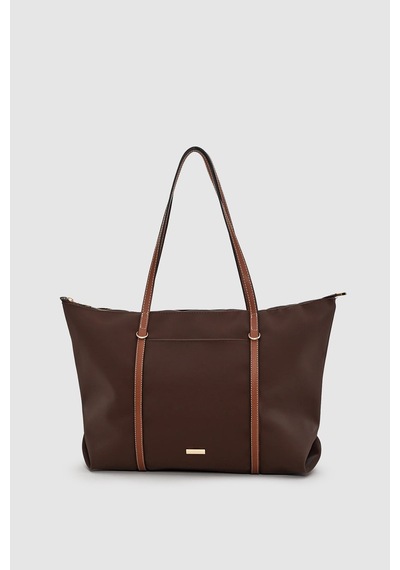 Wuclo Velie Paraşüt Kumaş Şeritli Shopper Çanta Acı Kahve-taba Acı Kahverengi - Taba