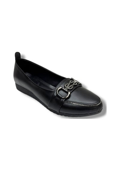 C-shoes 3060-26 Cilt Deri Taşlı Toka Kadın Ayakkabı Siyah