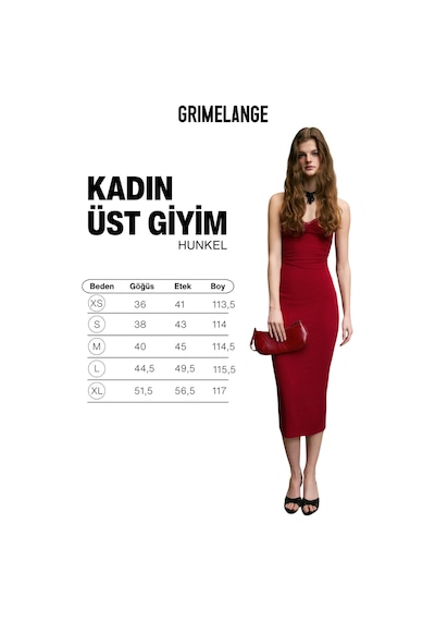 Grimelange Hunkel Kadın Yumuşak Ve Esnek Kumaşlı Dantel Detaylı Askılı Uzun Kırmızı Elbise