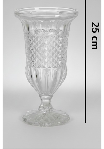 Lüks Kristal Kesim Ayaklı Cam Dekoratif Çiçek Vazosu 25 Cm Beyaz