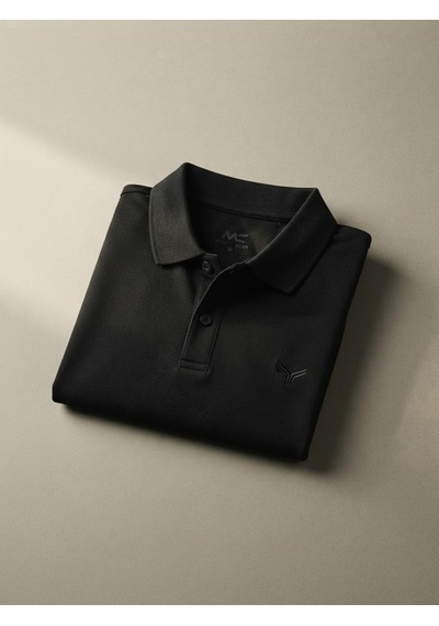 Maccali Erkek Siyah İthal Dokulu Basic Polo Yaka Tişört