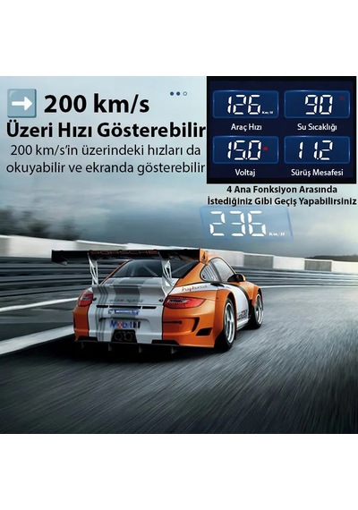 Ally M3 Hud Obd2 Head-up Display Dijital Hız Göstergesi E-obd Ve Gps Destekli Obd Arayüzlü - Alarmlı Ön Cam Ekran Siyah