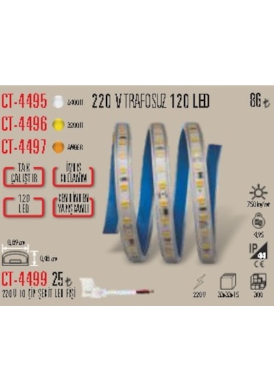 Ct-4496 220 V Trafosuz 120 Led Günışığı 5 Metre