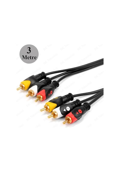 BK Teknoloji 3RCA Erkek 3 RCA Erkek Kompozit Ses Video AV Kablosu  3 M
