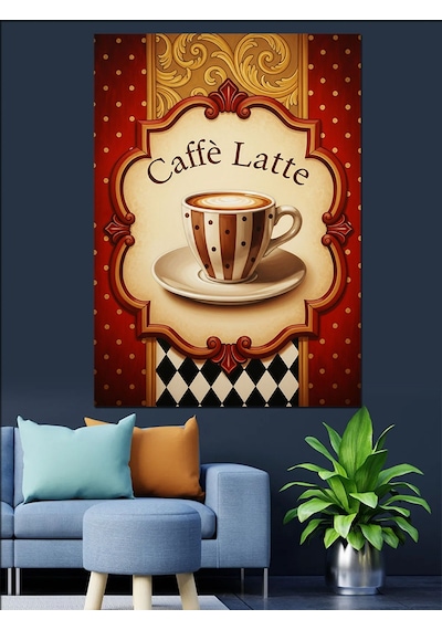 Caffe Latte Kahve Posteri Dekoratif Kanvas - Mdf Ahşap Tablo