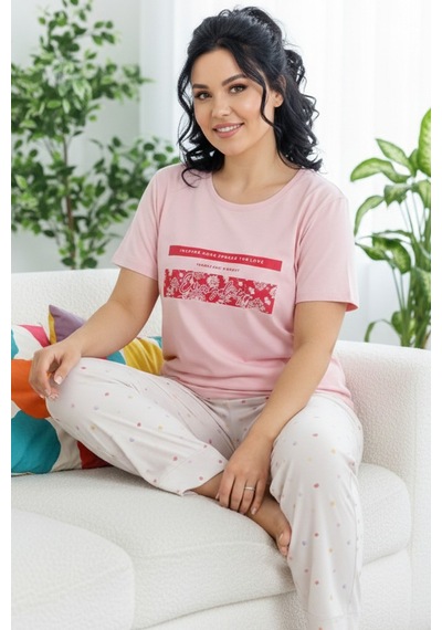 Siyah İnci Desenli Pamuklu Büyük Beden Battal Boy Örme Pijama Takım 26113895 Somon Siyah İnci Desenli Pamuklu Büyük Beden Battal Boy Örme Pijama Takım 26113895 Somon