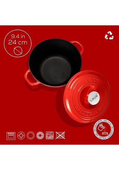 Döküm Yuvarlak Tencere Döküm Demir Kapak New Heritage Serisi Çap 24cm. Kırmızı Çok Renkli