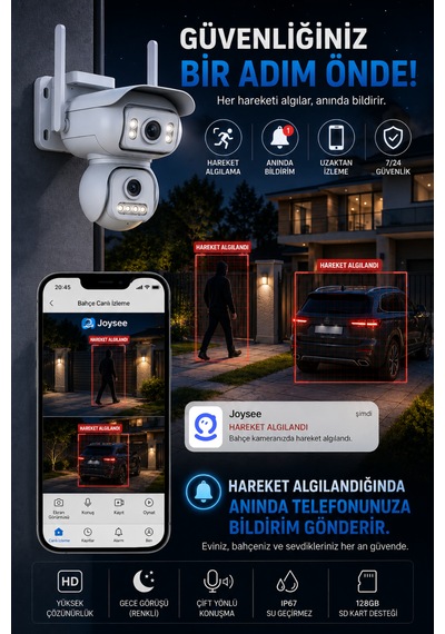 2 Kameralı Wifi 6mp Hareket Algılamalı Adaptörlü Güvenlik Kamerası