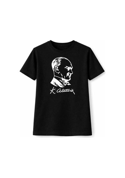 Erkek Çocuk Atatürk Baskılı Tişört Kısa Kollu Bisiklet Yaka T-shirt - Siyah