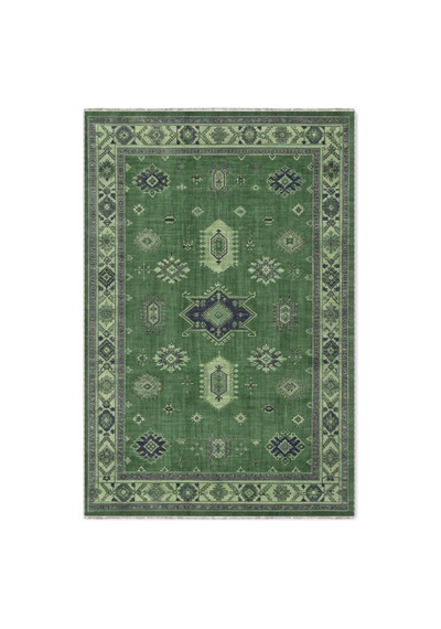 Salon Halısı Yeşil Etnik Desenli Kaymaz Taban Th-3025-1 Yeşil - Lacivert 60 X 90