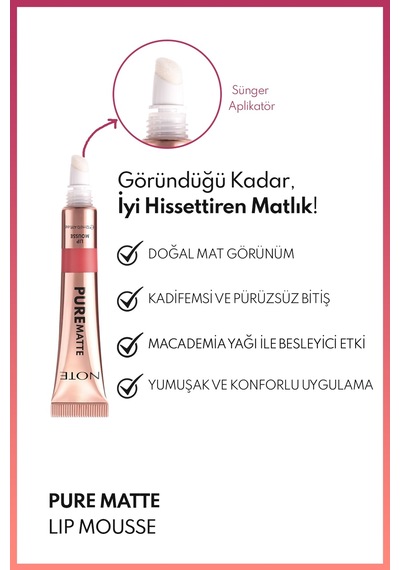 Note Pure Matte Lip Mousse 40 Rosewood Kadifemsi Mat Likit Ruj - Pembe