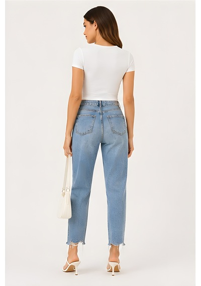 Lili Woman Kadın Yüksek Bel Yırtık Detaylı Mom Fit Jean Pantolon Ty.yjn01 Mavi