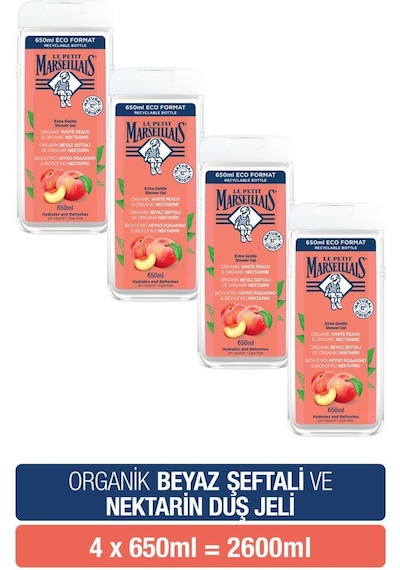 Le Petit Marseillais Beyaz Şeftali ve Nektarin Banyo ve Duş Jeli 4 x 650 ML