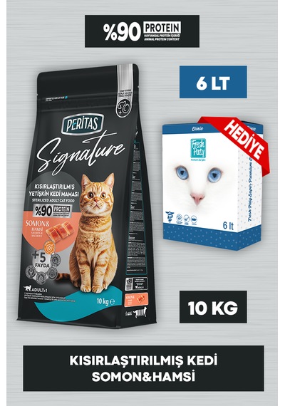Signature Somonlu Kısrlaştırılmış Kedi Maması 10 Kg Fresh Paty Clinic 6 Lt Kum Hediyeli