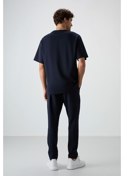 Tommy Life Lacivert Pamuklu Kalın Yumuşak Dokulu Oversize Fit Nakışlı Erkek Eşofman Takım - 85252 Lacivert
