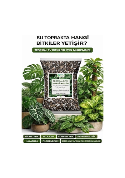 Tropikal Bitki Toprağı Karışımı Monstera Alocasia Schefflera İçin Sinek Yapmayan Formül 5 Litre Diğer