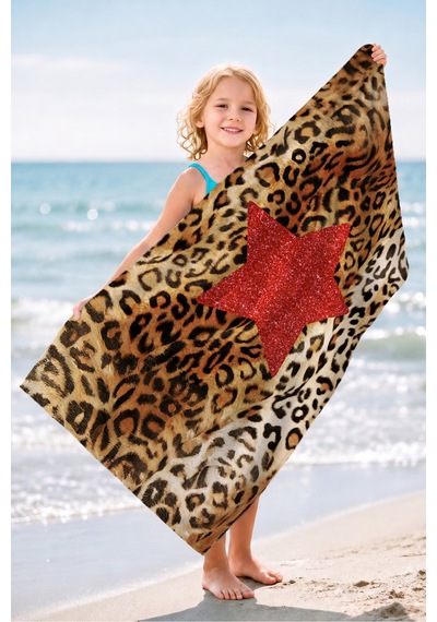 Leopar Yıldız Plaj Havlusu - Bohem Kırmızı Kahverengi Havuz Deniz Hızlı Kuruyan Mikrofiber Havlu Sakin Porselen