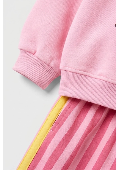 Magu Kız Çocuk Kedi Baskılı Pembe Sweatshirt Ve Çizgili Bol Paça Eşofman Takımı