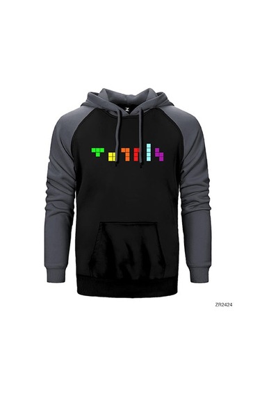Tetris Symbol Gri Renk Reglan Kol Sweatshirt / Hoodie