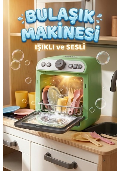 Işıklı Sesli Ve Su Püskürtmeli Oyuncak Bulaşık Makinesi 23 Cm - Gerçekçi Mutfak Seti