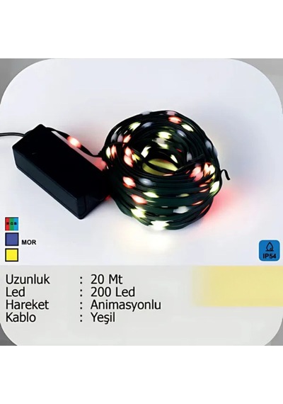Elektrikhouse Led Peri Işığı Animasyonlu 20 Metre Çok Renkli