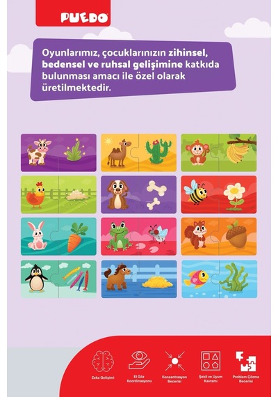 Puedo What Do I Eat Eşleştirme Yapbozu 24 Parça Eğitici Oyuncak 3+ Yaş Hayvan Besin Oyunu
