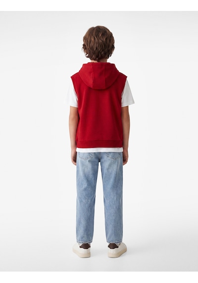 Koton Üç İplik Baskılı Oversize Kapşonlu Kolsuz Sweatshirt Kırmızı 7wkb30005tk