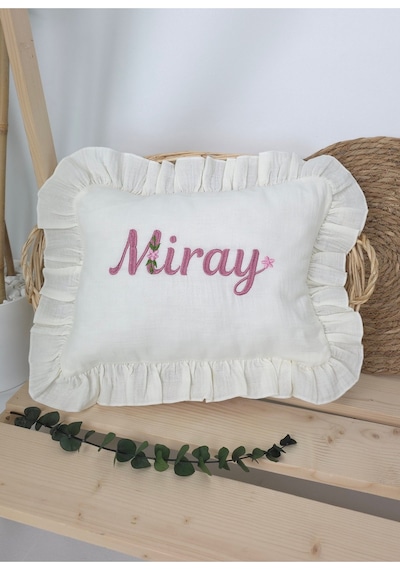 Gros Shop Müslin Yeni Doğan 4katlı Organik %100pamuk Kişiye Özgü Nakışlı Hastane Çıkış Seti Papatya Model-12 Ekru-2