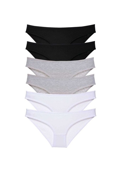 6 Adet Süper Eko Set Likralı Kadın Slip Külot Siyah Gri Beyaz Beden: M Standart