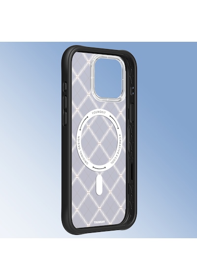 Apple Uyumlu iPhone 16 Pro Max Kılıf M-safe Şarj Özellikli Youngkit Argyle Serisi Kapak Mavi