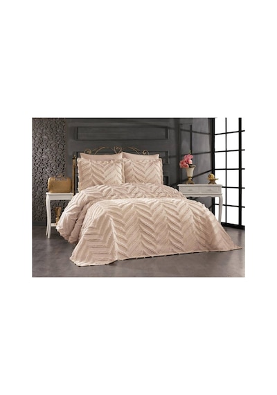 Luxury Wave Desenli %100 Pamuk Şönil Çift Kişilik Yatak Örtüsü Takımı 3 Parça - 240 X 260 Kutulu Çok Renkli