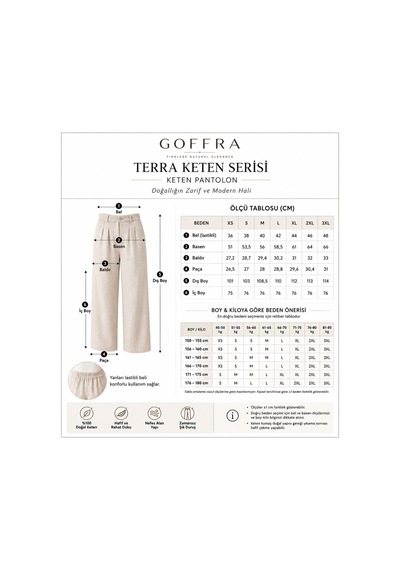 Goffra Kadın Terra %100 Keten Pantolon Yazlık Nefes Alabilen Siyah W351-k0402-03