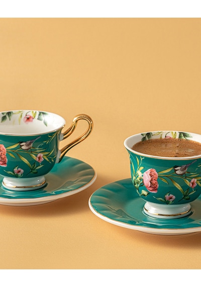 Vanilla New Bone China Kahve Fincan Takımı 4 Parça 2 Kişilik Turkuaz Turkuaz