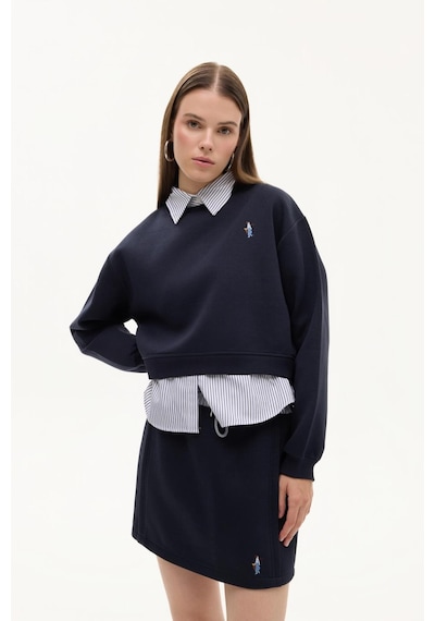 Quzu 26kswt00755 Çizgili Detaylı Kadın Sweatshirt Lacivert