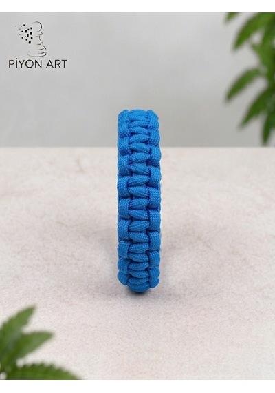 Piyonart El Yapımı Mavi Paracord Paraşüt İpi Unisex Bileklik Klipsli Outdoor Survival Takı L Beden