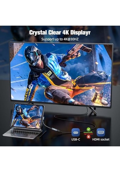 Usb-c To Hdmı Adaptör 4k 30hz Type-c Görüntü Aktarıcı İphone İle Uyumlu, Macbook İle Uyumlu, Laptop, Tablet Uyumlu Dayanıklı Örgü Kablo Tak & Çalıştır Otgth