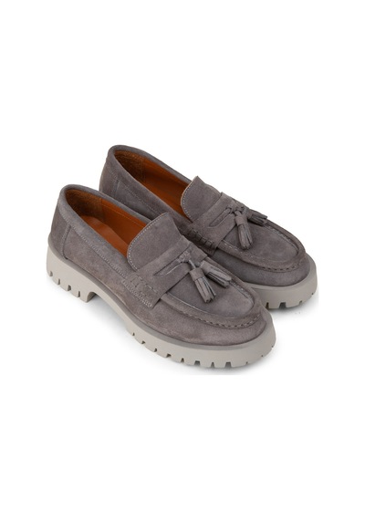 Deery Kadın Hakiki Süet Gri Püsküllü Loafer - 02035zgrıc01