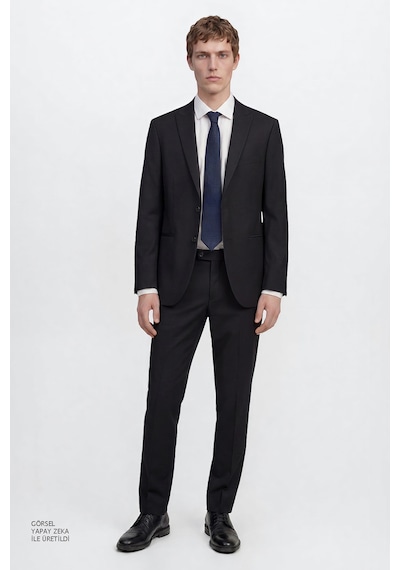 AC&Co / Altınyıldız Classics ERKEK SIYAH Ekstra Slim Fit Dar Kesim Kırlangıç Yaka Takım Elbise Siyah