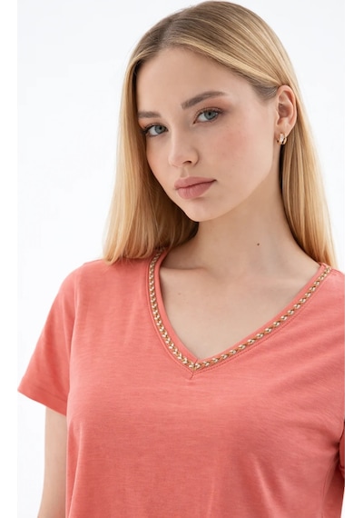 Fashion Friends V Yaka Kadın T-shirt 26y0478k1 Kiremit